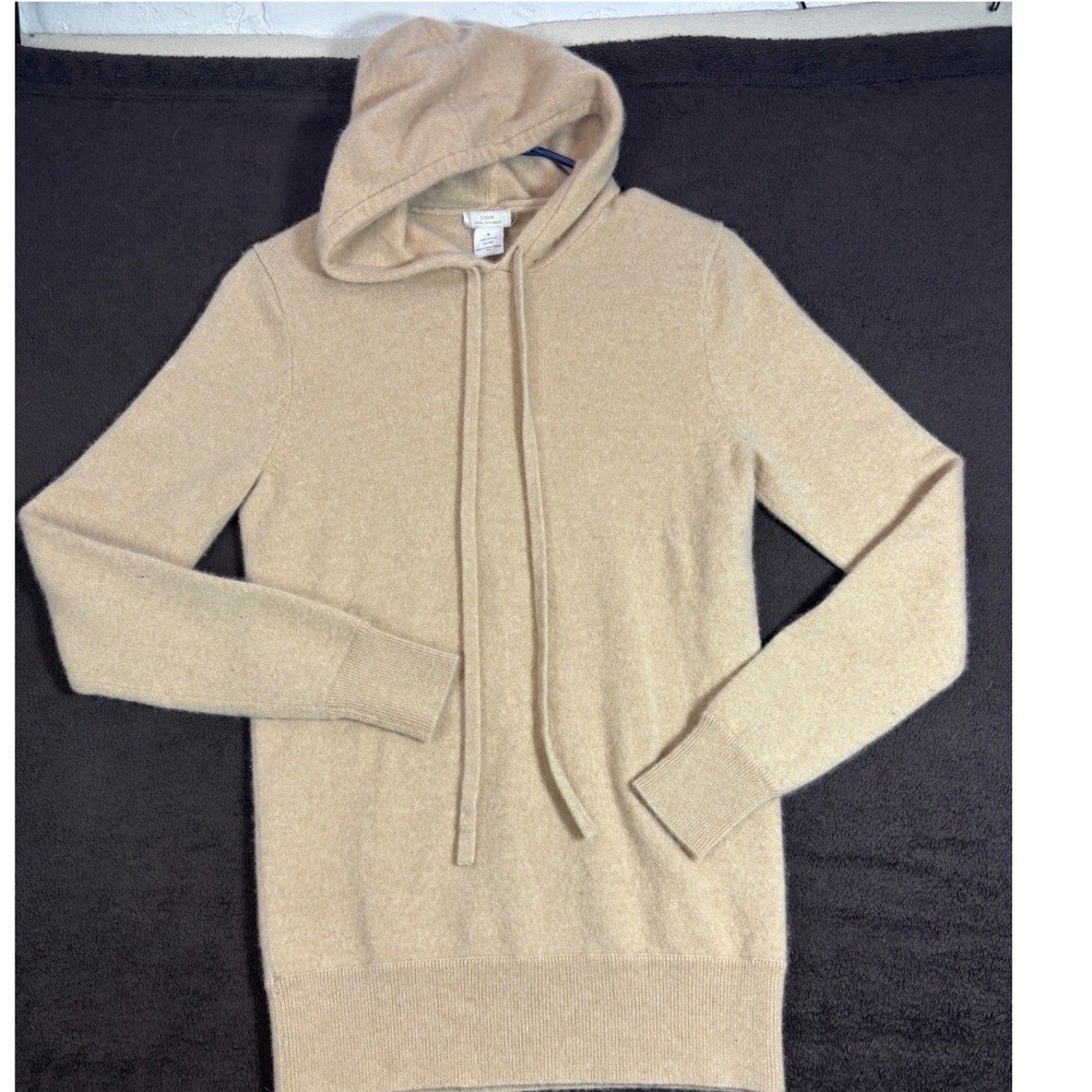 J. Crew Beige Hooded 100% Cashmere Pullover